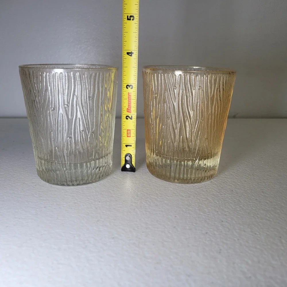 Vintage‎ Bark Wood Rustic Textured Glass Tumblers Set of 2 Clear Amber